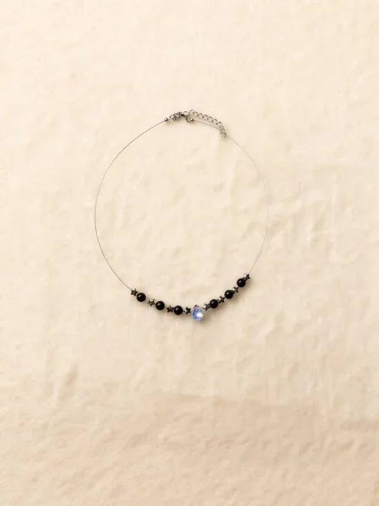 Obsidian Necklace & Bracelet Set with Silver Star Accents – Adjustable - Picture 2 of 6